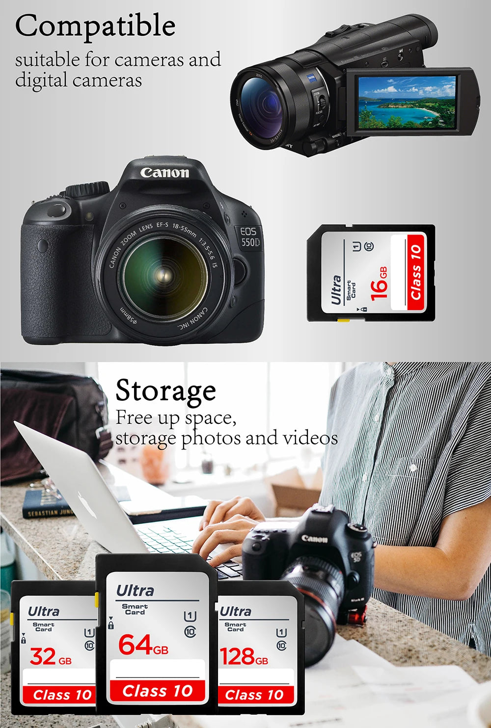 Camera SD 128GB 256GB 512GB Flash Memory Card 32GB 64GB U1 SD Cards Class 10 tarjeta slr SD Card U3 UHS-I 16GB for SLR