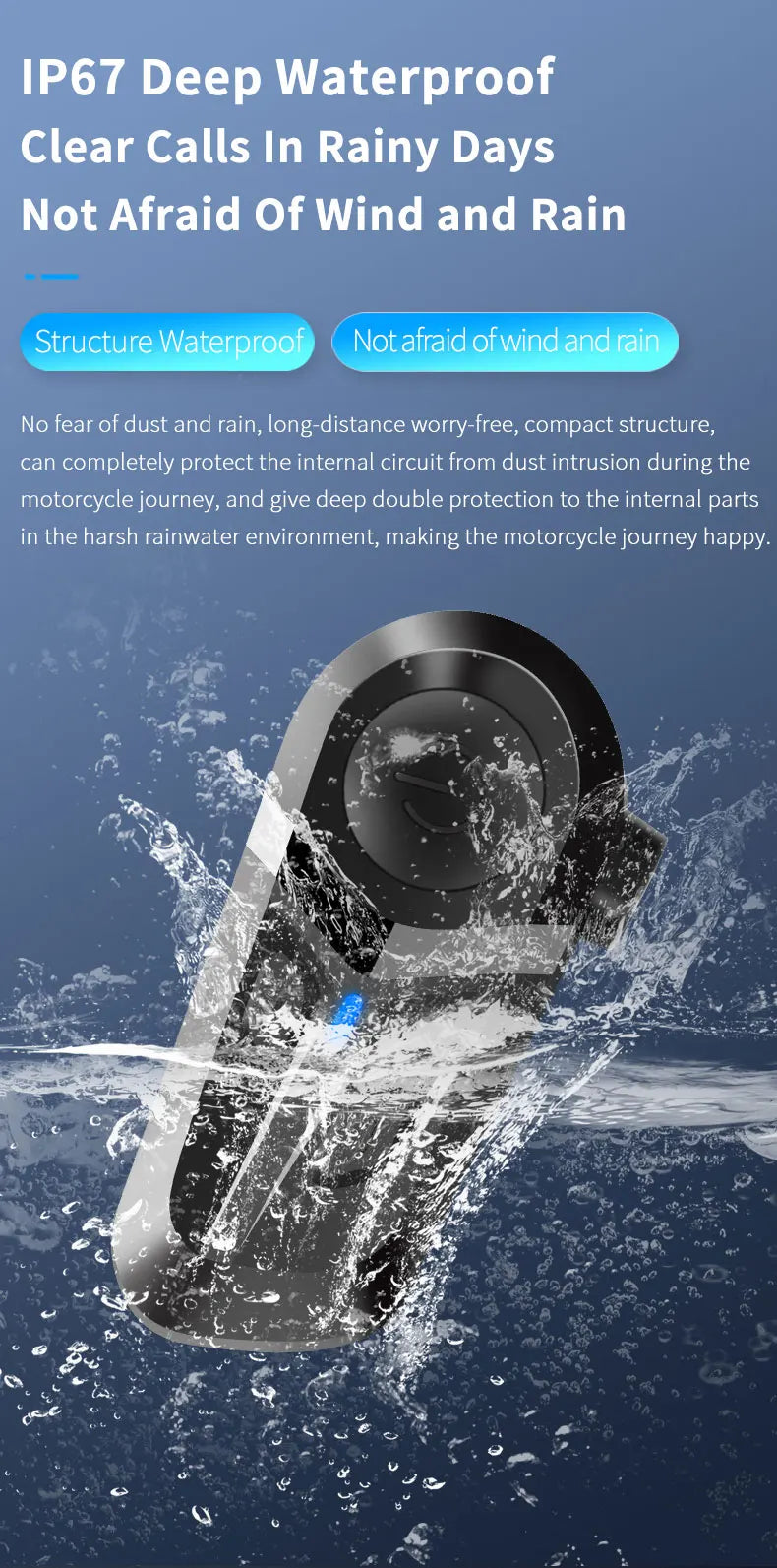 Motorcycle Helmet Headset Waterproof Wireless Hands-free Call Phone Earphone Music Player for Moto Helmet Bluetooth 5.3