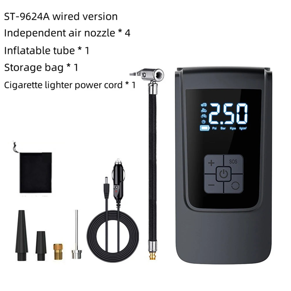 Smart Air Compressor LED Light 7.4/12V Car Tire Inflator 150PSI Portable Tire Inflator 4000mAh Cordless Motorcycle Tire Pump