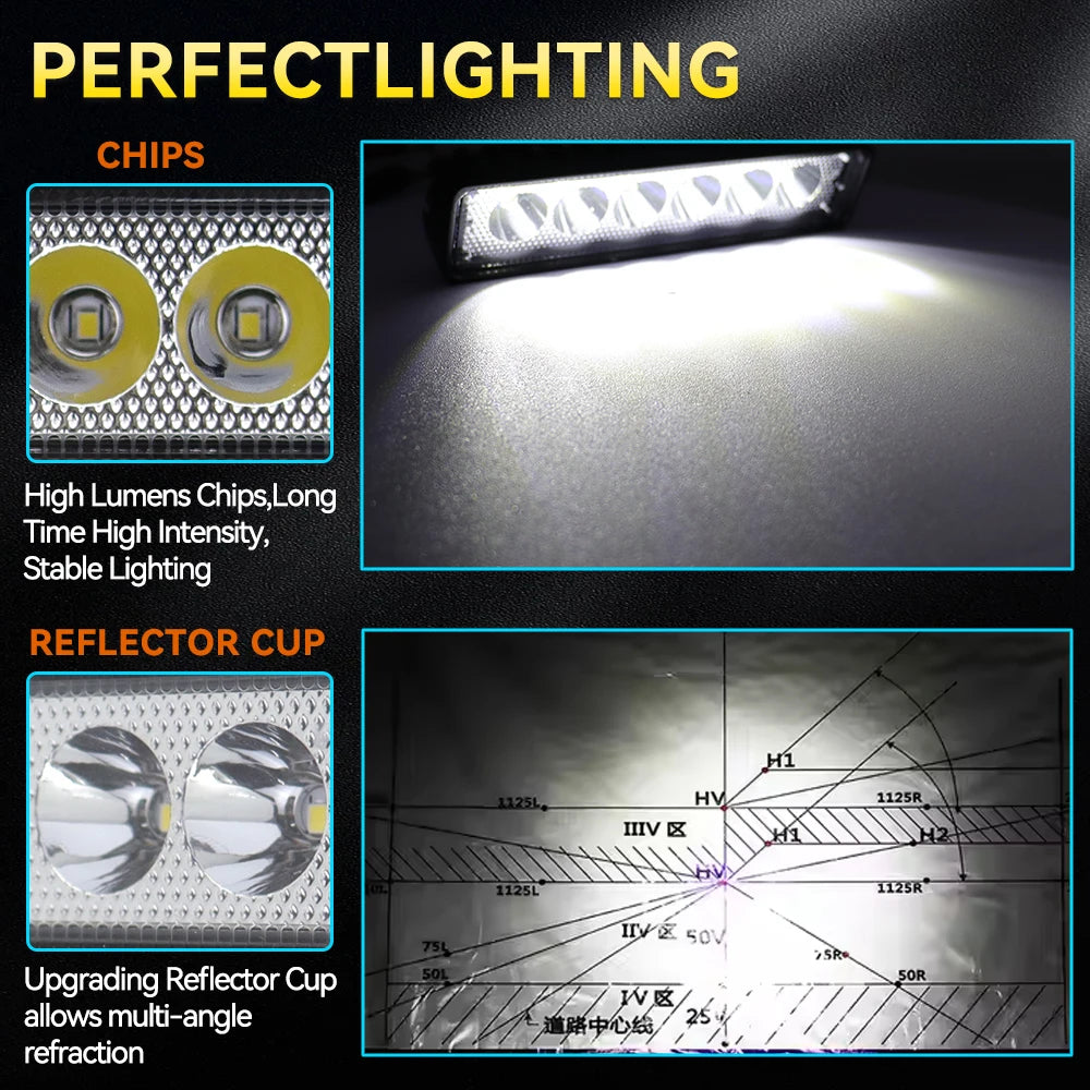 6Leds Car Work Light Bar 12V 18W High Bright Motorcycle Spotlight  Waterproof Car Headlights for Offroad Truck Trailer Offroad