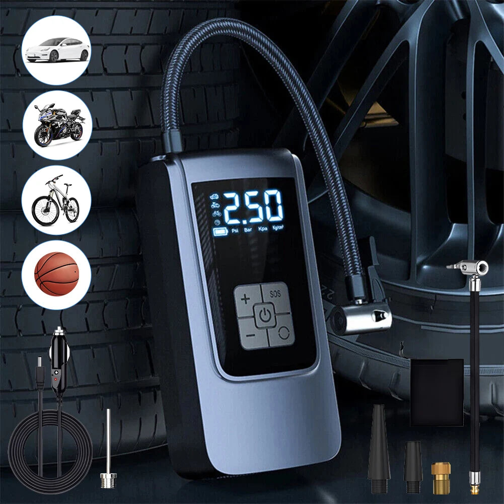 Smart Air Compressor LED Light 7.4/12V Car Tire Inflator 150PSI Portable Tire Inflator 4000mAh Cordless Motorcycle Tire Pump