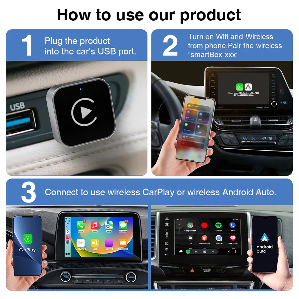 Wireless CarPlay Dongle Wired To Wireless Mini AI Smart Box for Android Auto Adapter 2 in 1 CarPlay Box Car Intelligent Systems