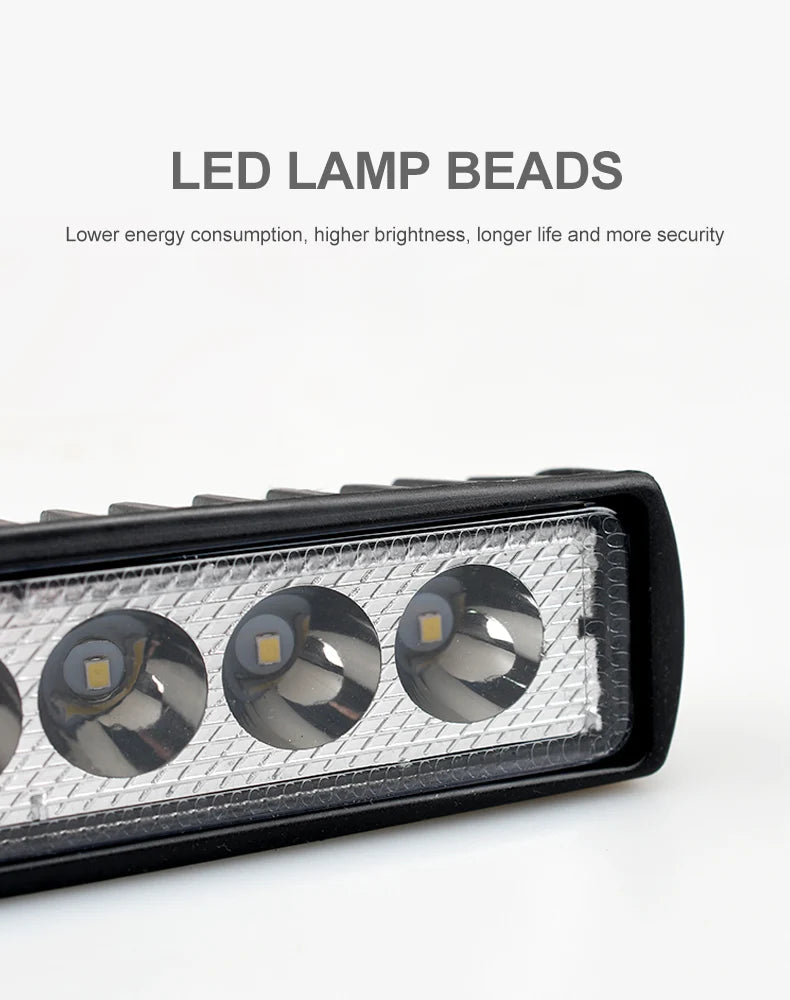 LED Work Light Strip Shape Light Bar 6000K Flood Off Road Head Car Light Auto Parts 12V Driving Fog Headlights DRL Driving Lamp