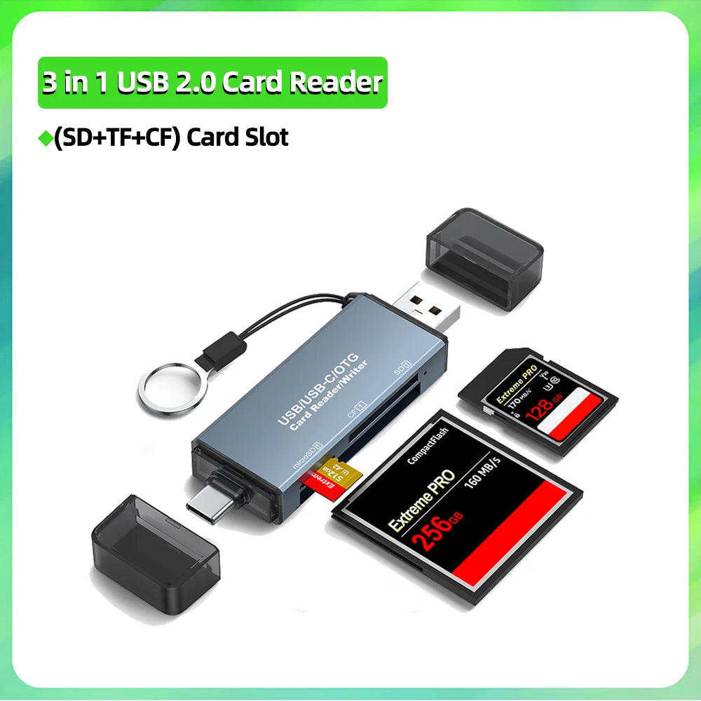 SKOWER High Speed Type C Card Reader USB 3.0 Micro SD TF CF Card Memory Flash Drive Adapter for OTG Mobile Phone Camera Laptop