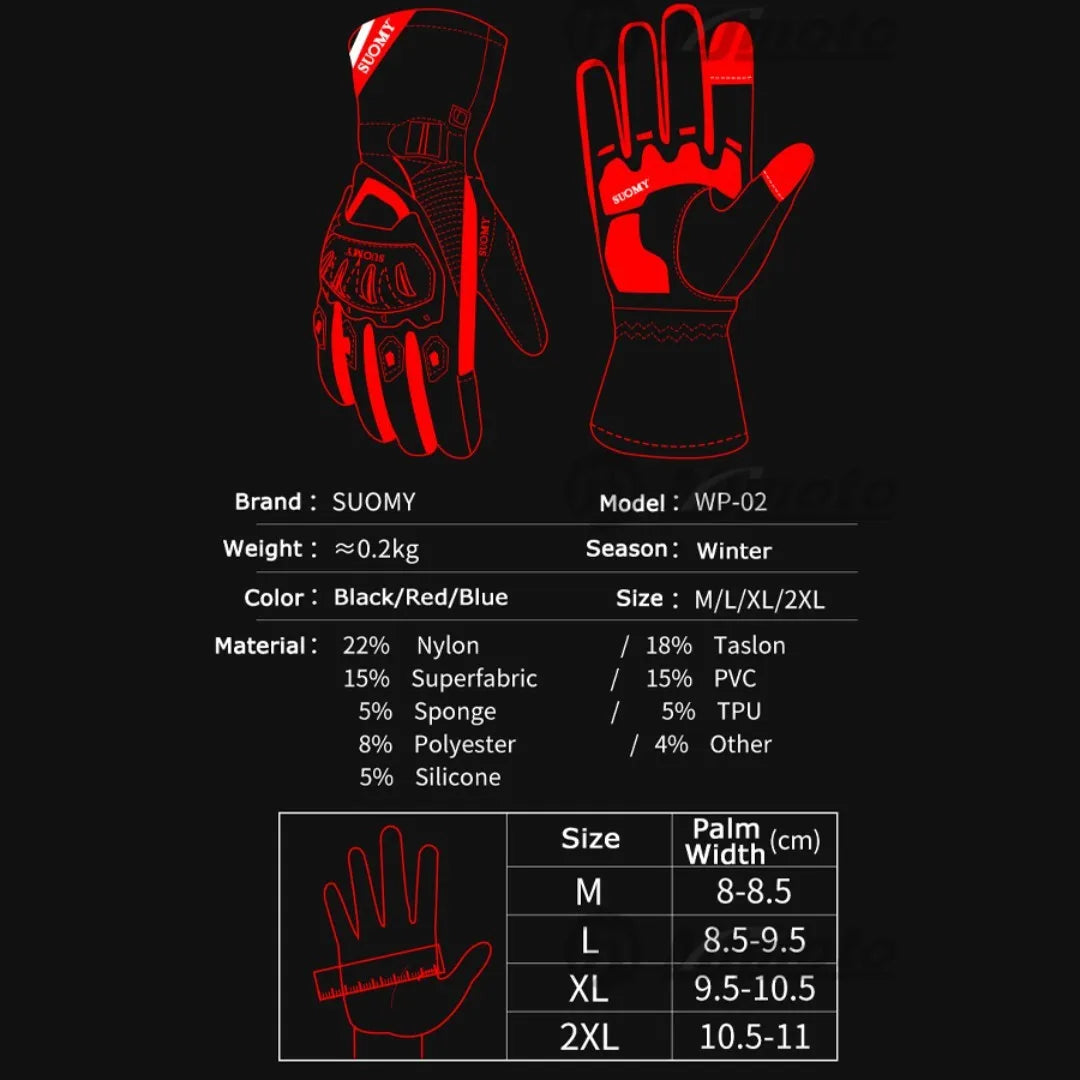 Suomy Winter Motorcycle Gloves Windproof Waterproof Guantes Moto Men Motorbike Riding Gloves Touch Screen Moto Motocross Gloves