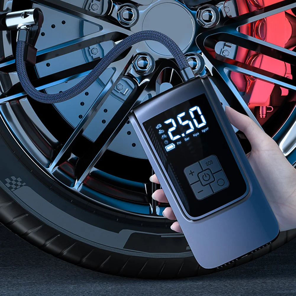 Smart Air Compressor LED Light 7.4/12V Car Tire Inflator 150PSI Portable Tire Inflator 4000mAh Cordless Motorcycle Tire Pump