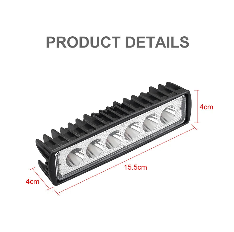 LED Work Light Strip Shape Light Bar 6000K Flood Off Road Head Car Light Auto Parts 12V Driving Fog Headlights DRL Driving Lamp