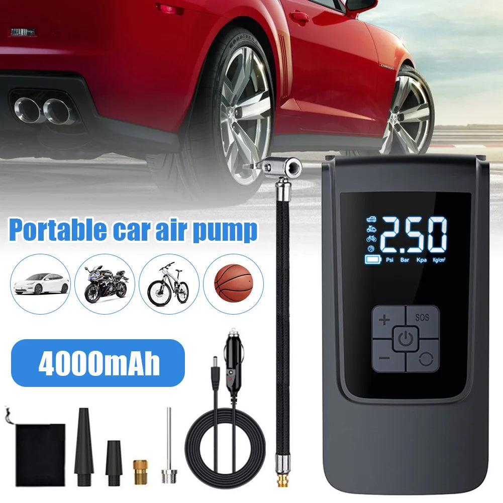 Smart Air Compressor LED Light 7.4/12V Car Tire Inflator 150PSI Portable Tire Inflator 4000mAh Cordless Motorcycle Tire Pump