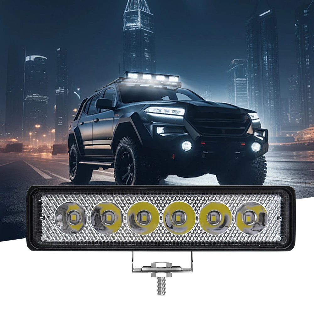 6Leds Car Work Light Bar 12V 18W High Bright Motorcycle Spotlight  Waterproof Car Headlights for Offroad Truck Trailer Offroad