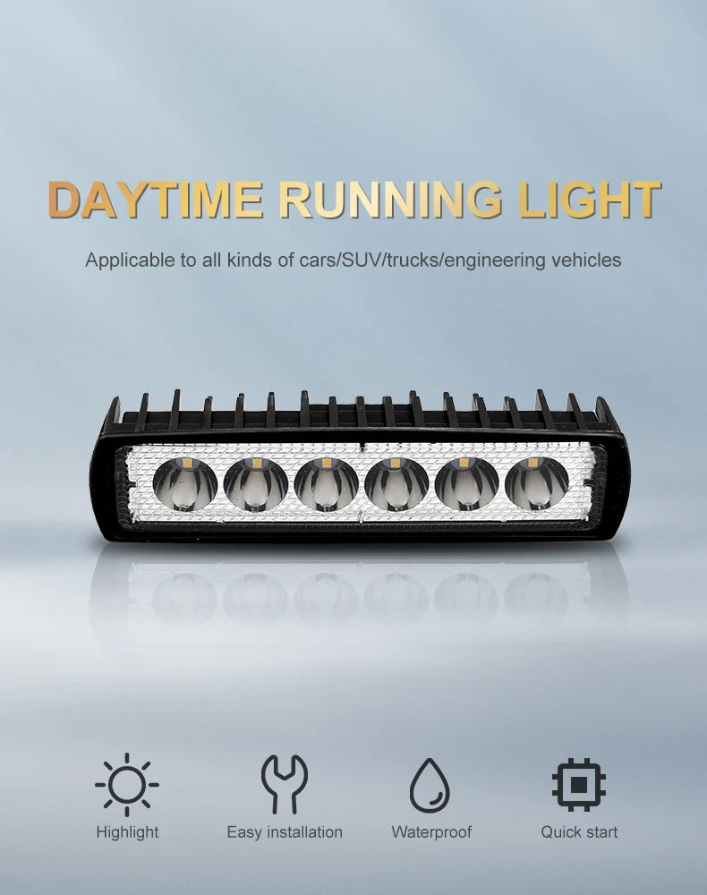 LED Work Light Strip Shape Light Bar 6000K Flood Off Road Head Car Light Auto Parts 12V Driving Fog Headlights DRL Driving Lamp