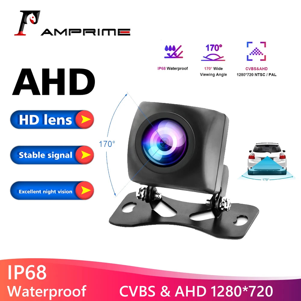 AMPrime AHD Car Rear View Camera HD Reverse Parking Video Monitor Waterproof Backup Night Vision Lens 6M Cable For Car Radio Mp5