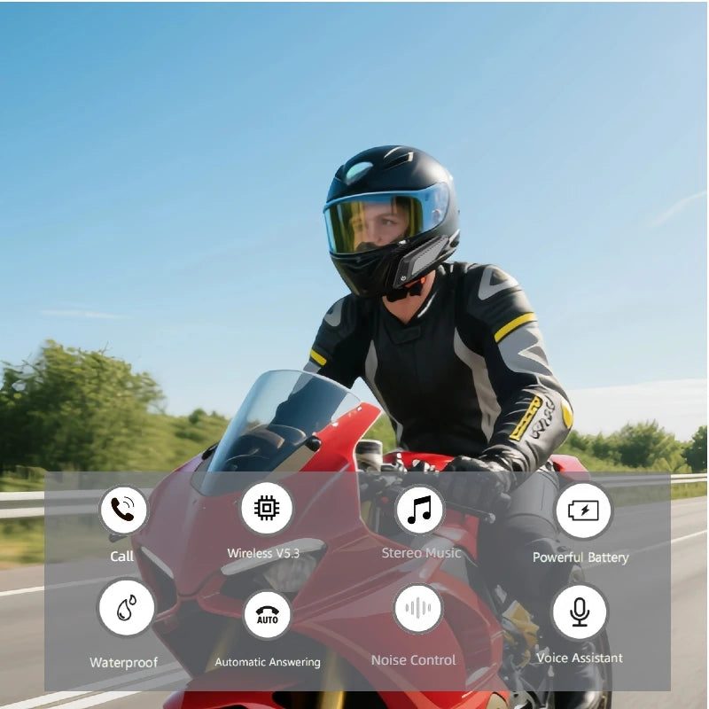 BT 5.3 Moto Helmet Headset Light Wireless Helmet Hands-free Call Phone Motorcycle Waterproof Earphone Music Player Speaker Moto