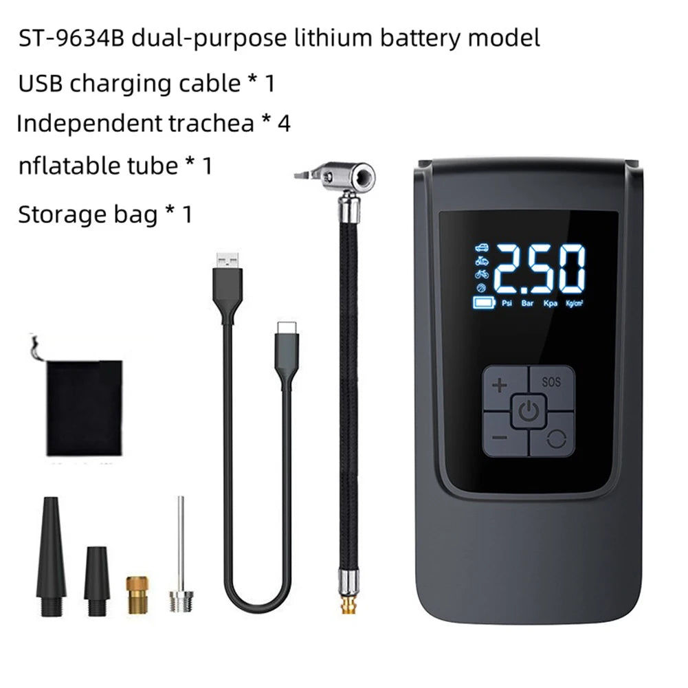 Smart Air Compressor LED Light 7.4/12V Car Tire Inflator 150PSI Portable Tire Inflator 4000mAh Cordless Motorcycle Tire Pump