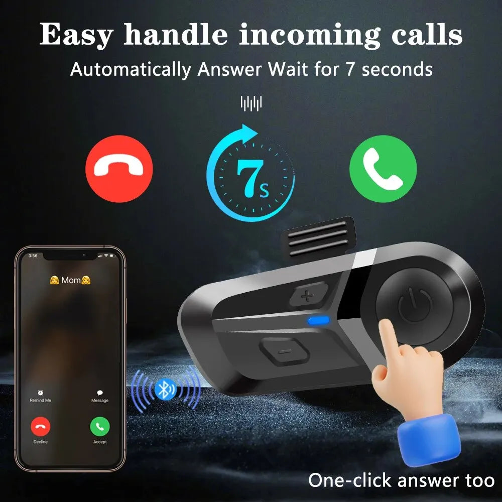 Motorcycle Helmet Headset Waterproof Wireless Hands-free Call Phone Earphone Music Player for Moto Helmet Bluetooth 5.3