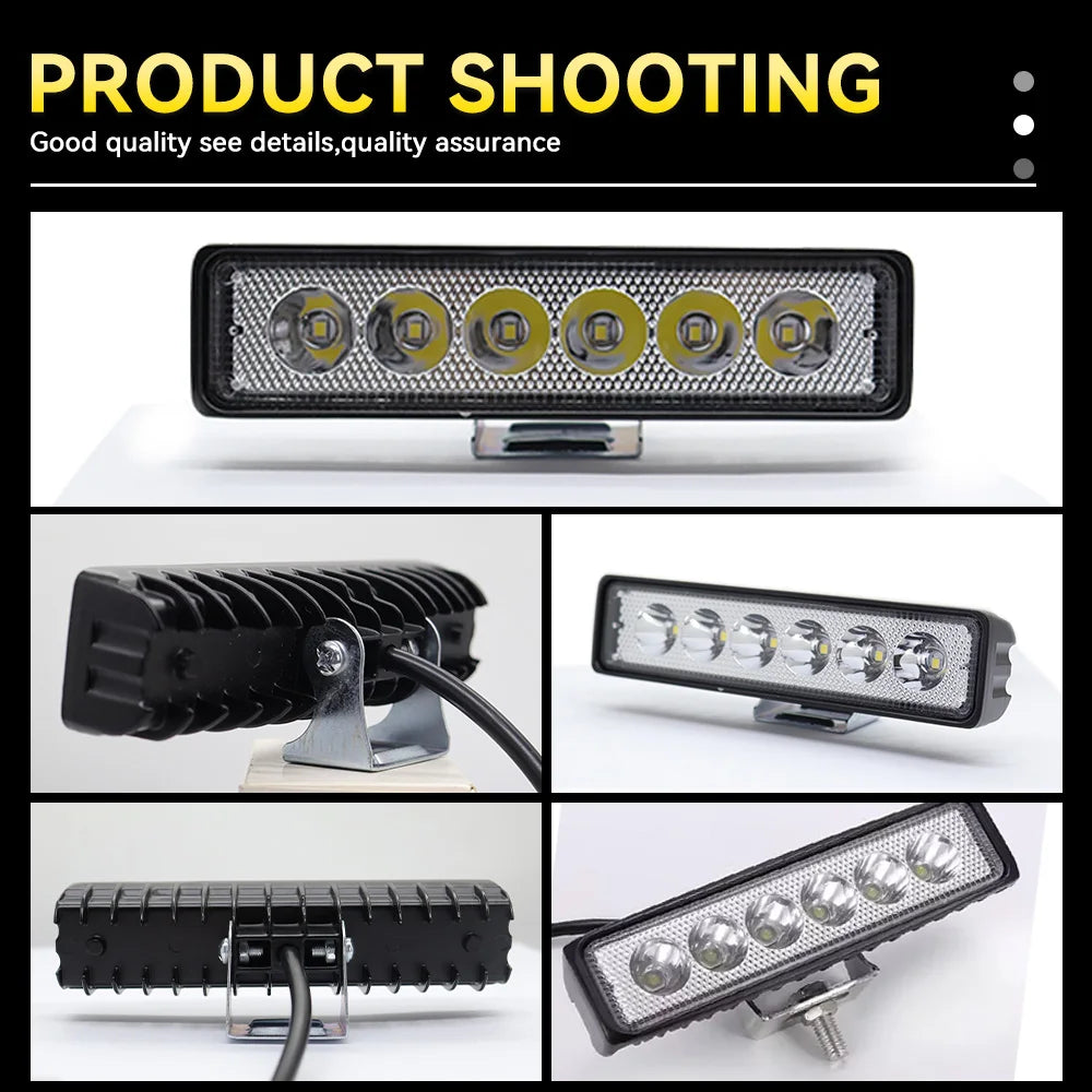 6Leds Car Work Light Bar 12V 18W High Bright Motorcycle Spotlight  Waterproof Car Headlights for Offroad Truck Trailer Offroad
