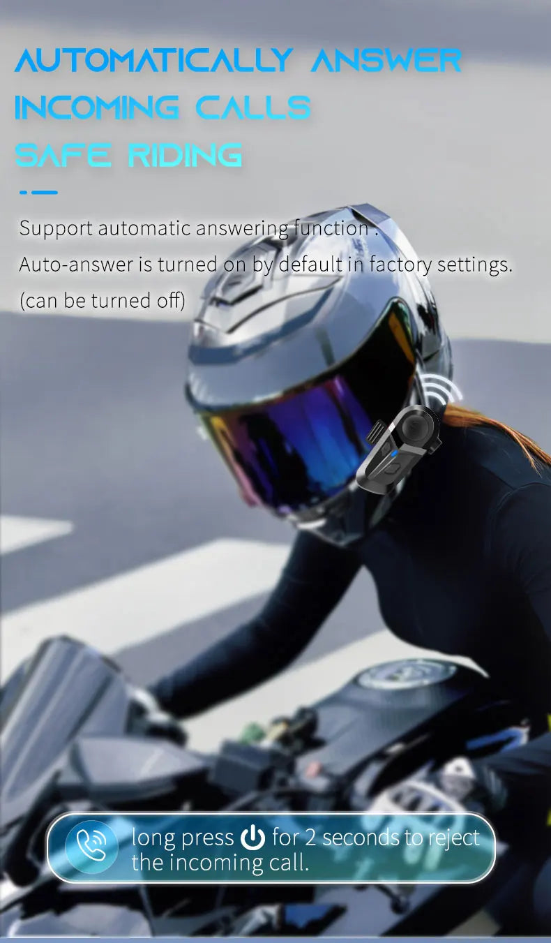 Motorcycle Helmet Headset Waterproof Wireless Hands-free Call Phone Earphone Music Player for Moto Helmet Bluetooth 5.3